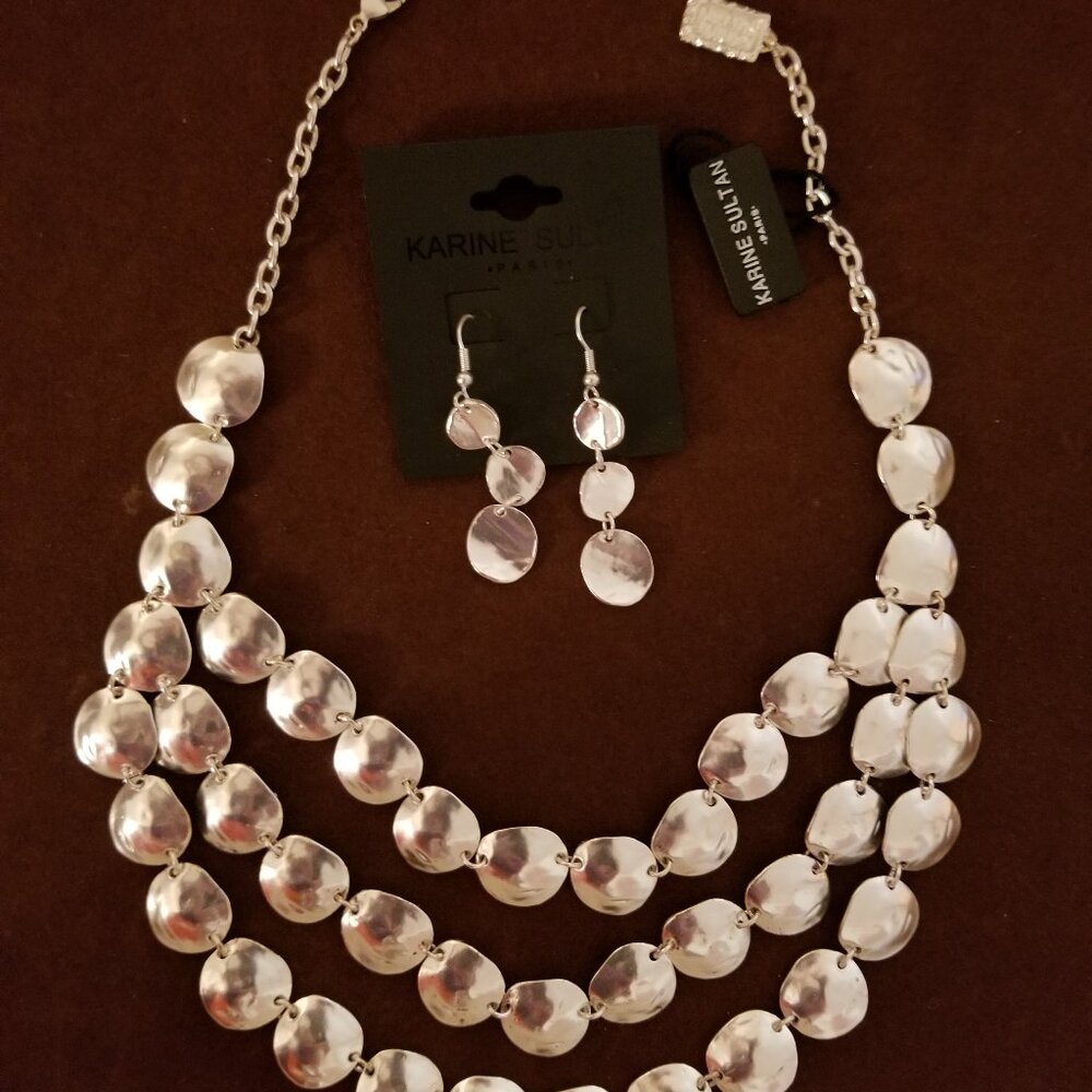 LUCIE LAYERED NECKLACE & LUCIE DROP EARRINGS SET SILVER NWT Celebrity Earrings!